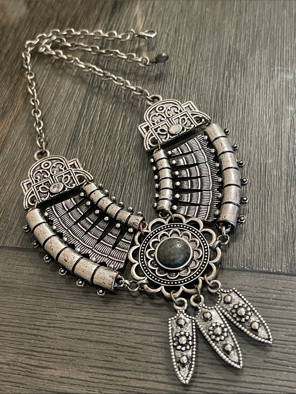 Vintage Style Bohemian Tribal Bib Statement Necklace Antique Silver-tone